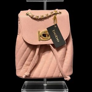 Bebe Blush Quilted Backpack with Gold Detail NWT